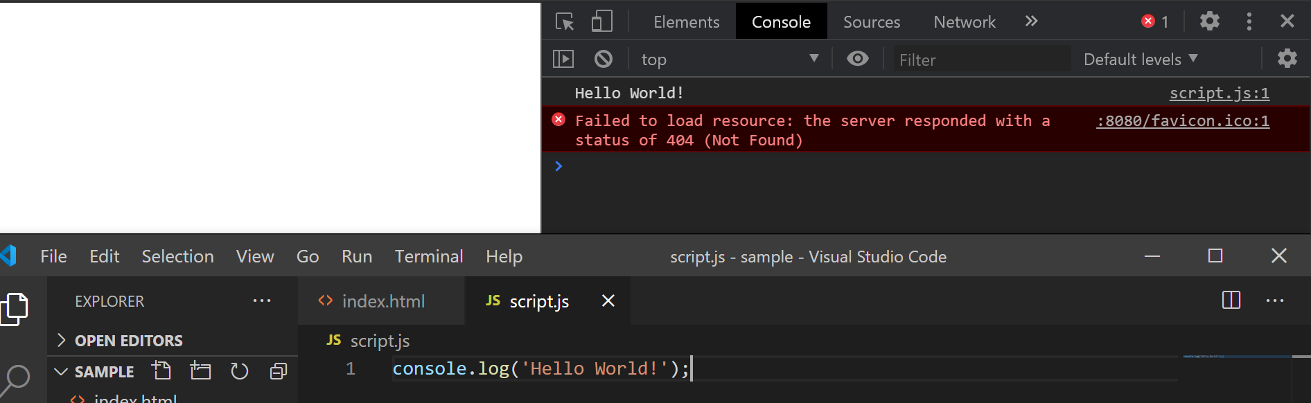 コンソールに表示されたHello World